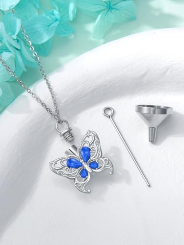 Cremation Necklace for Ashes 925 Sterling Silver Pet Paw/Butterfly Memorial Cremation Keepsake Pendant Jewelry Women Keepsake Bereavement Gift - color: A9-Butterfly-September