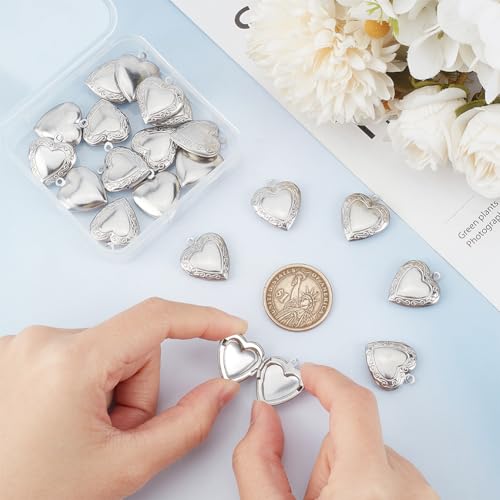 UNICRAFTALE 20Pcs 22.5mm Stainless Steel Photo Pendants Heart Locket Pendants Heart Memory Locket Charms Metal Hearts Charms Photo Lockets Necklace Pendant for Jewelry Making Charms