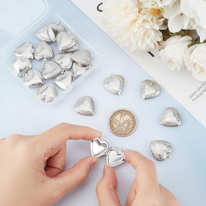 UNICRAFTALE 20Pcs 22.5mm Stainless Steel Photo Pendants Heart Locket Pendants Heart Memory Locket Charms Metal Hearts Charms Photo Lockets Necklace Pendant for Jewelry Making Charms