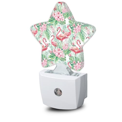 Tropical Floral Flamingo Night Lights Plug into Wall with Dusk to Dawn Sensor,Lamp for Bedroom Bathroom Hallway Nightlight for Women Girls - color: Tropical Floral Flamingo
