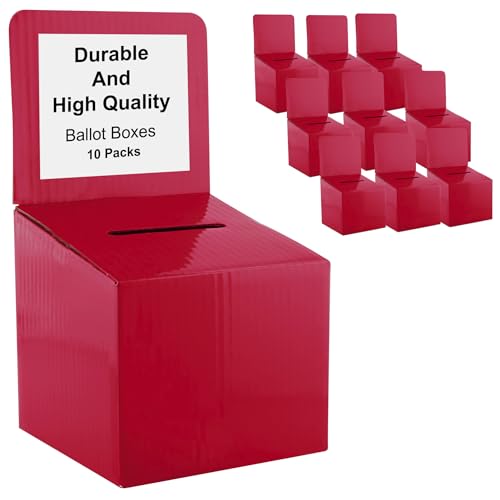 Raffle Ticket Donation Collection Ballot Box Reusable Sturdy thick Cardboard with Slot comment Suggestion Box With Removable Header 6H x 6W x 6D, Display area 6H x 6W(Red 10 pack) - color: Red