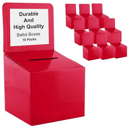 Raffle Ticket Donation Collection Ballot Box Reusable Sturdy thick Cardboard with Slot comment Suggestion Box With Removable Header 6H x 6W x 6D, Display area 6H x 6W(Red 10 pack) - color: Red