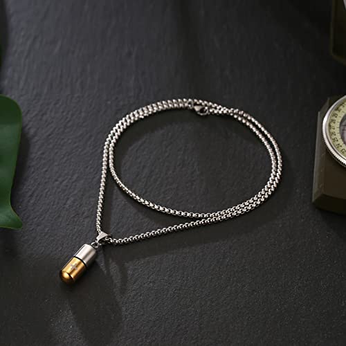 STWTR Stainless Steel Cylindrical Souvenir Capsule Pill Pendant Necklace, Cremated Ashes Pill Container Necklace - color: Gold