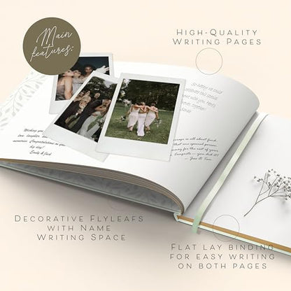 Elegant Guest Book with 100 Blank Pages — White Linen Gold-Foiled Guestbook to Sign for Special Events: Wedding, Baby Shower, Birthday Party — Hardcover Guest Book to Insert Photos & Polaroids - size: No Date