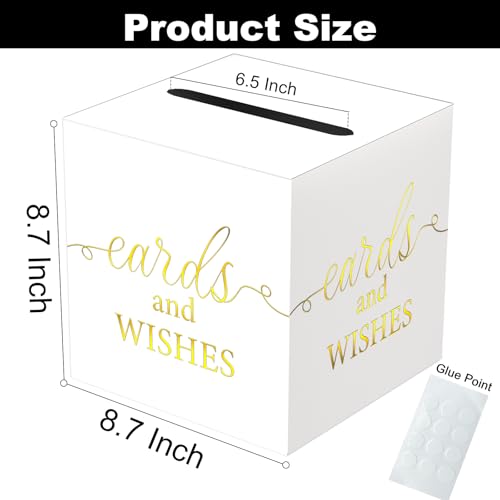 WNINK White Card Box with Gold Foil Design, Cards and Wishes Gift Cards Box Receiving Box for Wedding Receptions, Bridal & Baby Showers, Anniversaries, Birthdays Party, Graduations, Retirements - color: Cards Wishes White Gold