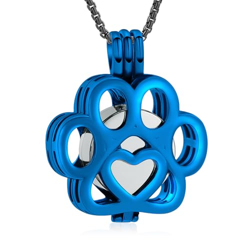 Oinsi Pet Cremation Jewelry For Ashes For Dog/Cat Paw Stainless Steel Memorial Locket Urn Necklace Inside Mini Case Keepsake Cremation Jewelry Women Men - color: Blue-Silver