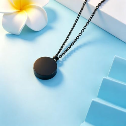 Round Pet Urn Pendant Necklace, Dog Paw Print and Bone Engraved Cremation Jewelry for Ashes, Stainless Steel Dog Keepsake Jewelry Urn Necklaces for Ashes for Women Men - color: Black