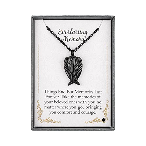 Angel Wing Cremation Necklace for Ashes Stainless Steel Urn Pendant Ashes Holder Memorial Jewelry-I’m Here WATCHING Over You - color: Black-Gift Box