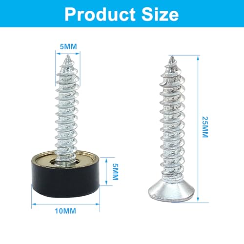 12 Pack 10mm Decorative Mirror Screws, Black - size: 10mm-12 Pack-Black