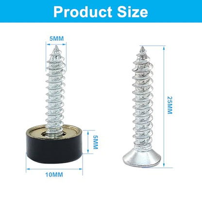 12 Pack 10mm Decorative Mirror Screws, Black - size: 10mm-12 Pack-Black