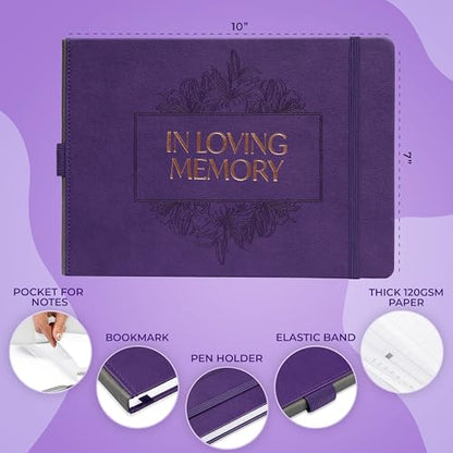 Skyline Funeral Guest Book, Memorial Service Sign-In, Purple - color: Purple