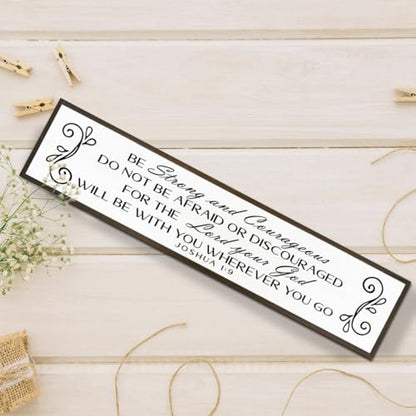 Be Strong And Courageous Sign Wall Decor 17.8x4x1.2 Farmhouse Living Room Plaque Joshua 1:9 Bible Verse Inspirational Quote Positive Faith Home Hanging Rustic Catholic Scripture Christian Art - color: Religion Sign 20