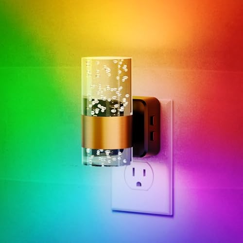 JandCase Night Lights Plug into Wall, Color Changing Night Light for Kids | 3000K+RGB 10-Color LED Nightlight with Dusk to Dawn Sensor, 10/50/100LM Adjustable Brightness for Rooms Home Decor - color: Gold-RGB, size: 1 Pack