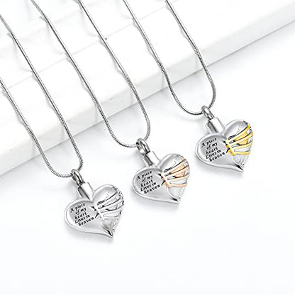 Imrsanl Heart Cremation Urn Necklace Pendant for Human Ashes - A Piece of My Heart Lives in Heaven Memorial Keepsakes Cremation Jewelry - color: Gold