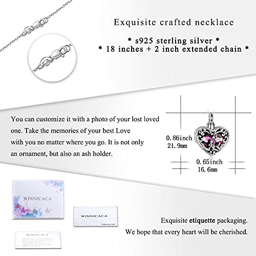 WINNICACA Cremation Jewelry for Ashes Locket Ashes Necklace Urn Necklace for Women Sterling Silver Cremation Necklace for Ashes Fine Keepsake Picture Necklace Memorial Jewelry - style: A01-Rose Urn Locket Necklace(Purple Crystal)