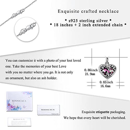 WINNICACA Cremation Jewelry for Ashes Locket Ashes Necklace Urn Necklace for Women Sterling Silver Cremation Necklace for Ashes Fine Keepsake Picture Necklace Memorial Jewelry - style: A01-Rose Urn Locket Necklace(Purple Crystal)