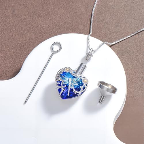 Urn Necklaces for Ashes 925 Sterling Silver Cremation Necklace Ash Pendant Memorial Jewelry Keepsake Gifts for Women - style: 1-Dragonfly