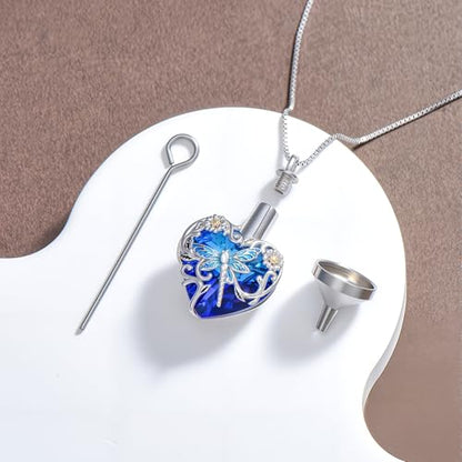 Urn Necklaces for Ashes 925 Sterling Silver Cremation Necklace Ash Pendant Memorial Jewelry Keepsake Gifts for Women - style: 1-Dragonfly