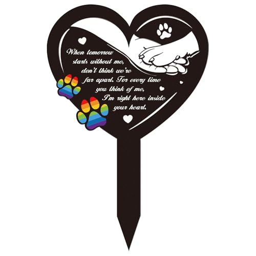 Rngmsi Grave Decorations for Cemetery Rainbow Bridge Dog Memorial Gifts Pet Grave Markers Dog Metal Garden Stake Headstones Decoration Graveyard Remembrance Graveside Sign for Outdoors - style: Dog paw