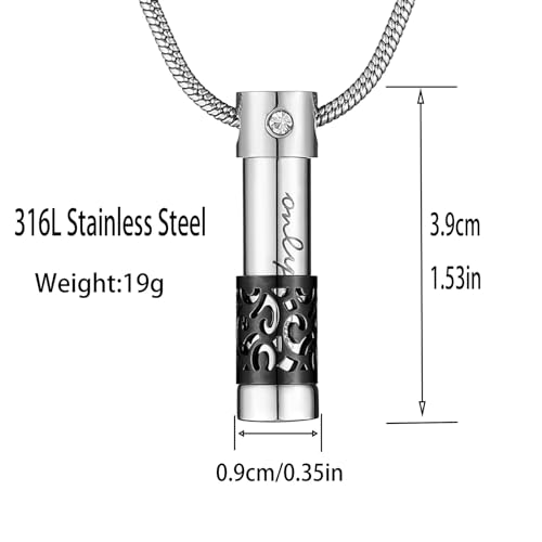 STWTR Stainless steel cylinder souvenir capsule pendant necklace, cremation ash pill container necklace - color: D