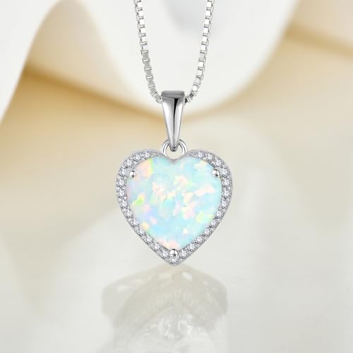 925 Sterling Silver Halo Heart Necklace for Women | Lwsary Love Heart Necklace, Heart Cut Birthstone Jewelry for Her - color: Milky Rainbow