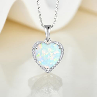925 Sterling Silver Halo Heart Necklace for Women | Lwsary Love Heart Necklace, Heart Cut Birthstone Jewelry for Her - color: Milky Rainbow