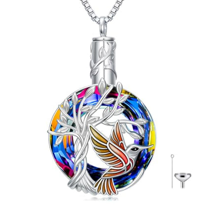 TOUPOP Butterfly Necklace for Women 925 Sterling Silver Tree of Life Butterflies Dragonfly Hummingbird Pendant Necklaces Crystal Jewelry Anniversary Christmas Birthday Gift for Her - color: Hummingbird Red - Urn