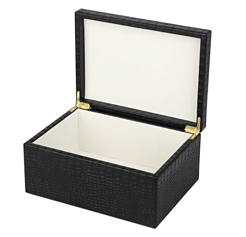HofferRuffer Faux Leather Decorative Box, Large Wooden Structure Keepsake Box Accessory Organizer Jewelry Organizer with Hinged Lid, Storage Container for Home or Office (CrocoBlack) - color: CrocoBlack