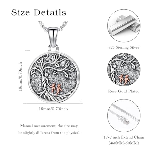 Locket Necklace for Women 925 Sterling Silver Celtic Locket Pendant Necklace Moonstone/Turquoise/Black Agate Heart Shaped Locket Necklace Jewelry Gifts for Women - style: Tree of Life Mother and Daughter