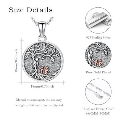 Locket Necklace for Women 925 Sterling Silver Celtic Locket Pendant Necklace Moonstone/Turquoise/Black Agate Heart Shaped Locket Necklace Jewelry Gifts for Women - style: Tree of Life Mother and Daughter