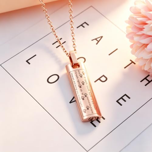 Pet Cremation Jewelry for Dog/Cat Ashes Paw Print Keepsake Memorial Jewelry Stainless Steel Rectangle Cremation Ashes Urn Necklace - color: Rose Gold
