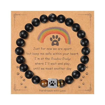 Pet Memorial Stone Bracelet, Pet Sympathy Rainbow Bridge Pets Memorial Bracelet with Card Dog Memorials Gifts for Men Women Who Loss of Beloved Dog Cat