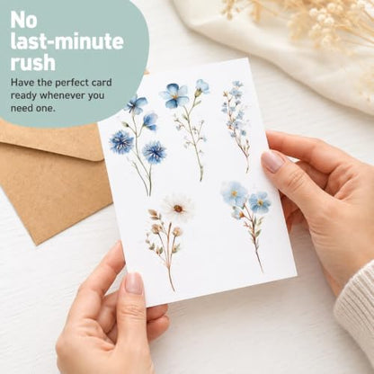 20 Blank Cards with Premium Envelopes, Watercolour Flower Cuttings Painting 5 Desgins for All Occassions, Blank Notecard Sets for Family Friends, Thank You, Made in UK, Blank Inside