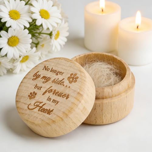 Pet Fur Keepsake Box, Round Wooden Memorial Box for Dog and Cat Hair - color: Round