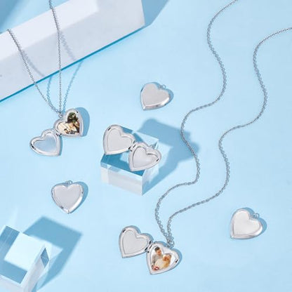 UNICRAFTALE 15Pcs Heart Photo Frame Charms Stainless Steel Picture Locket Charm Metal Locket Pendants Photo Memory Necklace Chain Bouquet Picture Charm for Women Men Wedding Jewelry Making