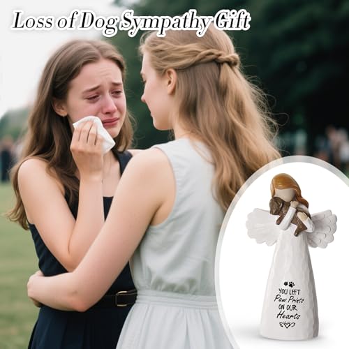 Dog Memorial Gifts for Loss of Dog, Pet Loss Sympathy Angel Figurine | Dog Bereavement Gift, Remembrance Keepsake, Dog Passing Away Gift, 6-Inch Hand-Painted Resin Memorial Statue - color: White