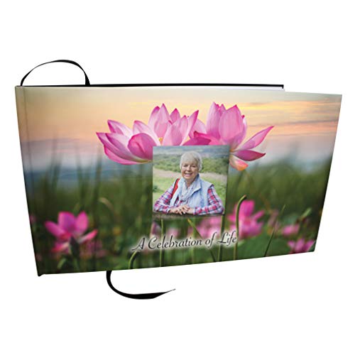 COMMEMORATIVE CREMATION URNS Lotus Tranquility Photo Funeral Guest Book for Memorial Service and Celebration of Life Guest Book for Memorial Service - Beautiful & Vibrant Sign in Book for Funeral - color: Lotus Tranquility