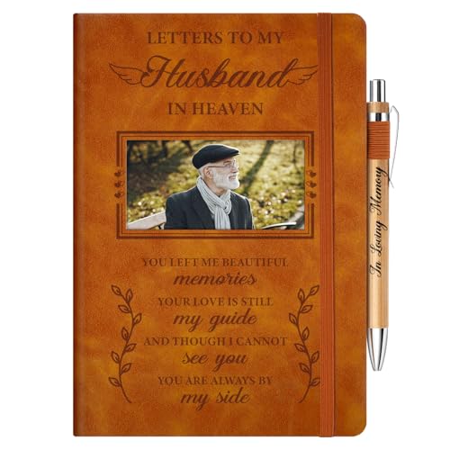 Vetbuosa Memorial Gifts For Loss Of Husband, Grief Journal With Photo Insert, Loss of Husband Sympathy Gift, Bereavement,Condolences,Remembrance Gift - 200 Pages Notebook A5 With Pen - color: Brown, size: Husband
