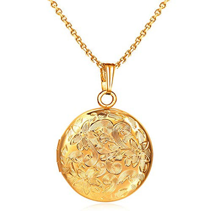 YOUFENG Locket Necklace that Holds Pictures Flower Lockets Pendant Necklaces Birthday Gifts Jewelry - color: GoldRound