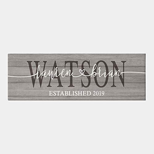 Let's Make Memories Personalized Wall Art Canvas - For the Couple Engagement Wedding Anniversary Love - Customize with Names and Message - Rustic Wood Home Decor - Love Connects Us - Gray - color: Love Connects Us - Gray - 9x27"