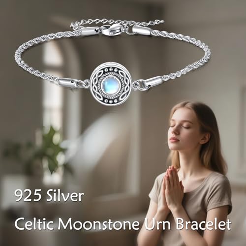 Celtic Knot Urn Bracelet for Ashes Stelring Silver Moonstone Cremation Keepsake Jewelry Gift for Women