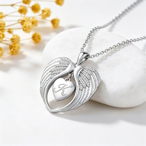 TUGHRA Memorial Necklace for Women Men, Angel Wings Heart Pendant 925 Sterling Silver A Piece of My Heart Is In Heaven Charm Necklace Sympathy Gift - style: 04-K