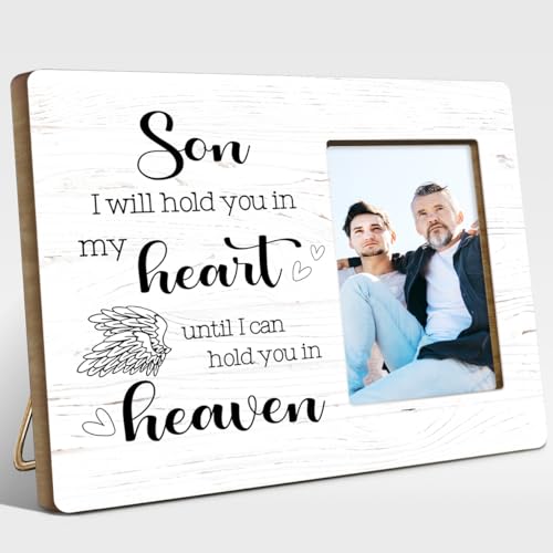 I Will Hold You in My Heart Wood Picture Frame,Memory Gifts for Loss of Son,Memorial Gift for Loss of Son,Sympathy Gifts Bereavement Gift - style: Son-2