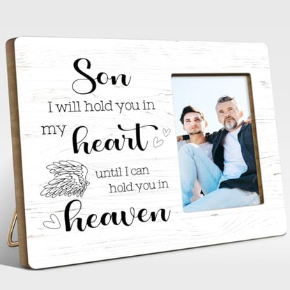 I Will Hold You in My Heart Wood Picture Frame,Memory Gifts for Loss of Son,Memorial Gift for Loss of Son,Sympathy Gifts Bereavement Gift - style: Son-2
