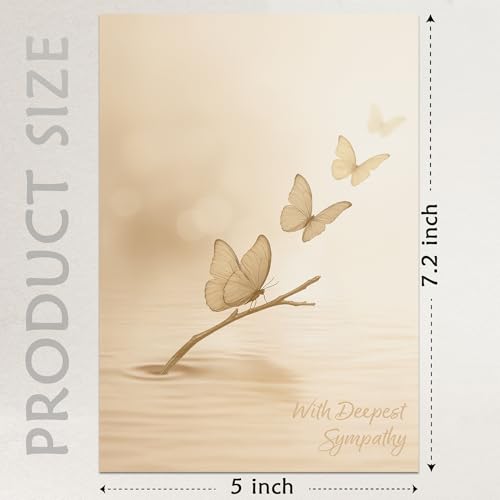 Cheerin Sympathy Card with Envelope - Bereavement Card for Loss of Loved One - Butterfly Theme Condolences Cards for Funeral or Memorial 5x7 Inch - style: BUTTERFLY