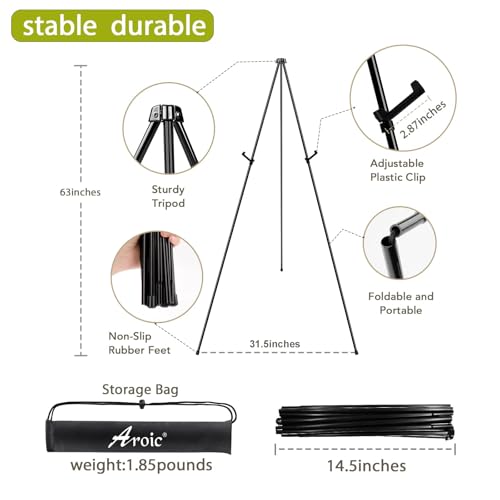 AROIC 63 "Easel Stand for Display, 6 Pack Portable Foldable Metal Easel | Signs Wedding Logos ,Arts, Painting,Adjustable Floor Easels with 6 Storage Bag - style: 6P