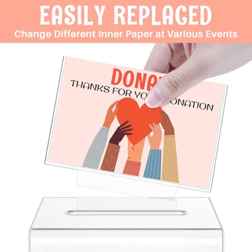Clear Donation Box with Lock & Sign Holder, Versatile for Fundraising, Ballot Voting, Suggestions, and Tips Jar, Secure Storage Design, Size 6.2x4.6x4.0 Inch, Clear 2 Pack - size: Clear 2p
