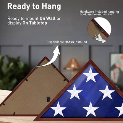 ASmileIndeep Flag Display Case - 5' x 9.5' Funeral & Military Flag Shadow Box with HD Tempered Glass and Wall Mount, Folded Triangle Flag Holder Frame for Veterans, Cherry Red - size: For 5' x 9.5' Flag-Cherry Red