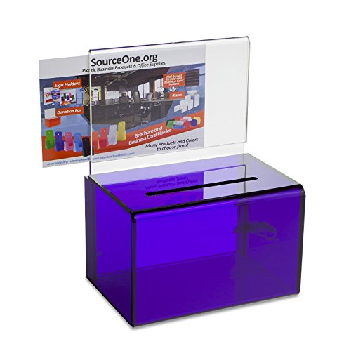 Source One Small 5-Inch Wide Deluxe Oblong Donation Box with Ad Frame & Free Lock (Purple) - color: Purple