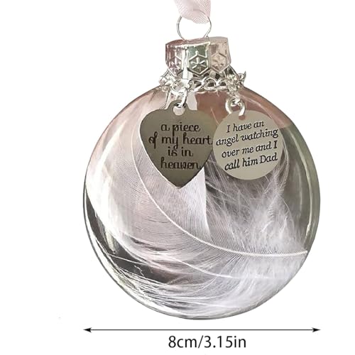 Dad Memorial Ornaments Christmas Clear Feather Ball – A Piece of My Heart is in Heaven, Sympathy Gift for Loss of Loved One (Dad) - color: Dad